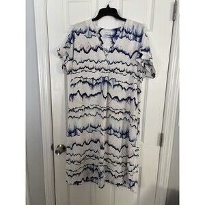 Nordstrom Medium White and Blue Watercolor Dress Modern Spring Work Office Dye M
